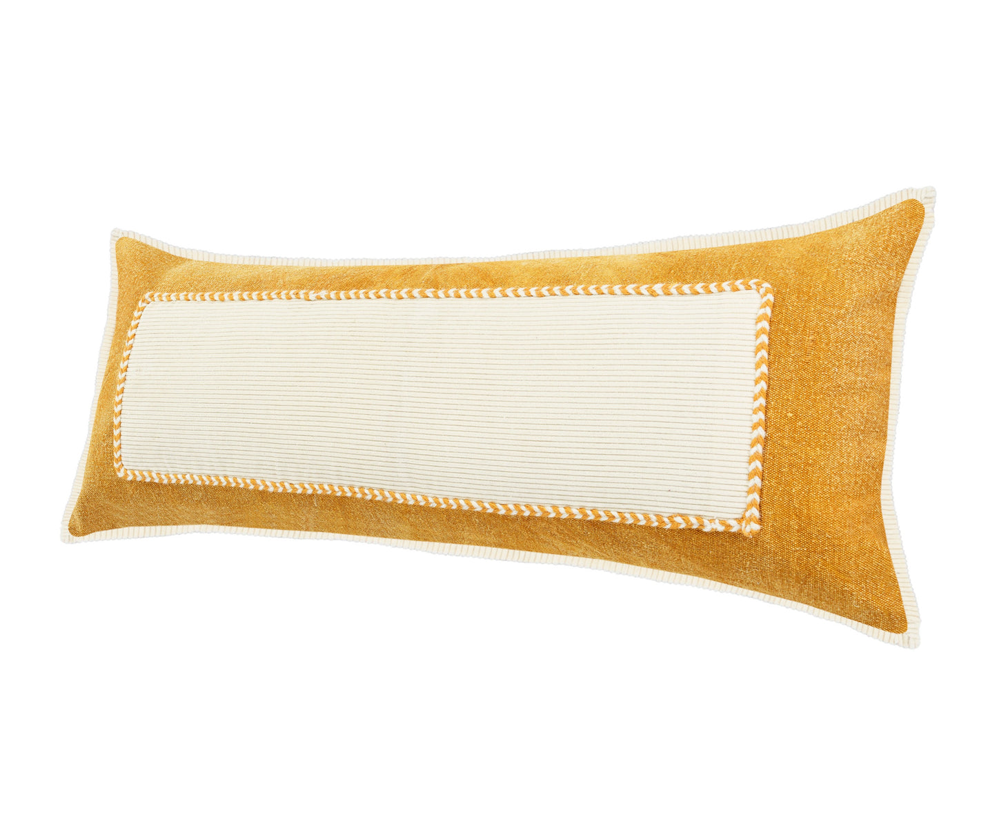14" X 36" Golden Yellow And Cream 100% Cotton Zippered Pillow-2
