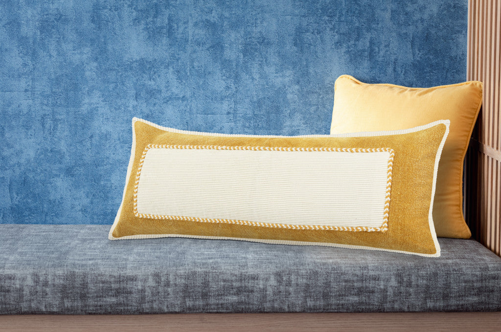 14" X 36" Golden Yellow And Cream 100% Cotton Zippered Pillow-8
