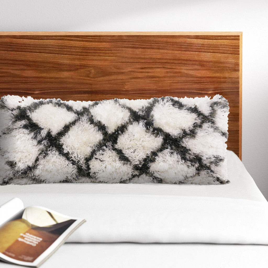 14" X 36" Black And White Polyester Geometric Zippered Pillow-8