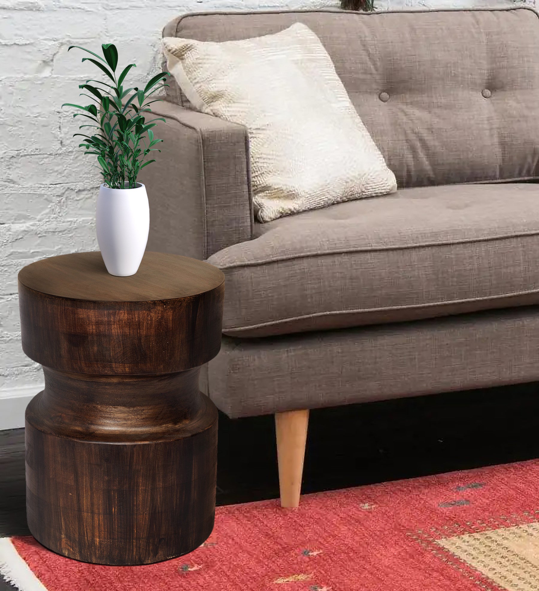 16" Brown Solid Wood Round End Table-5