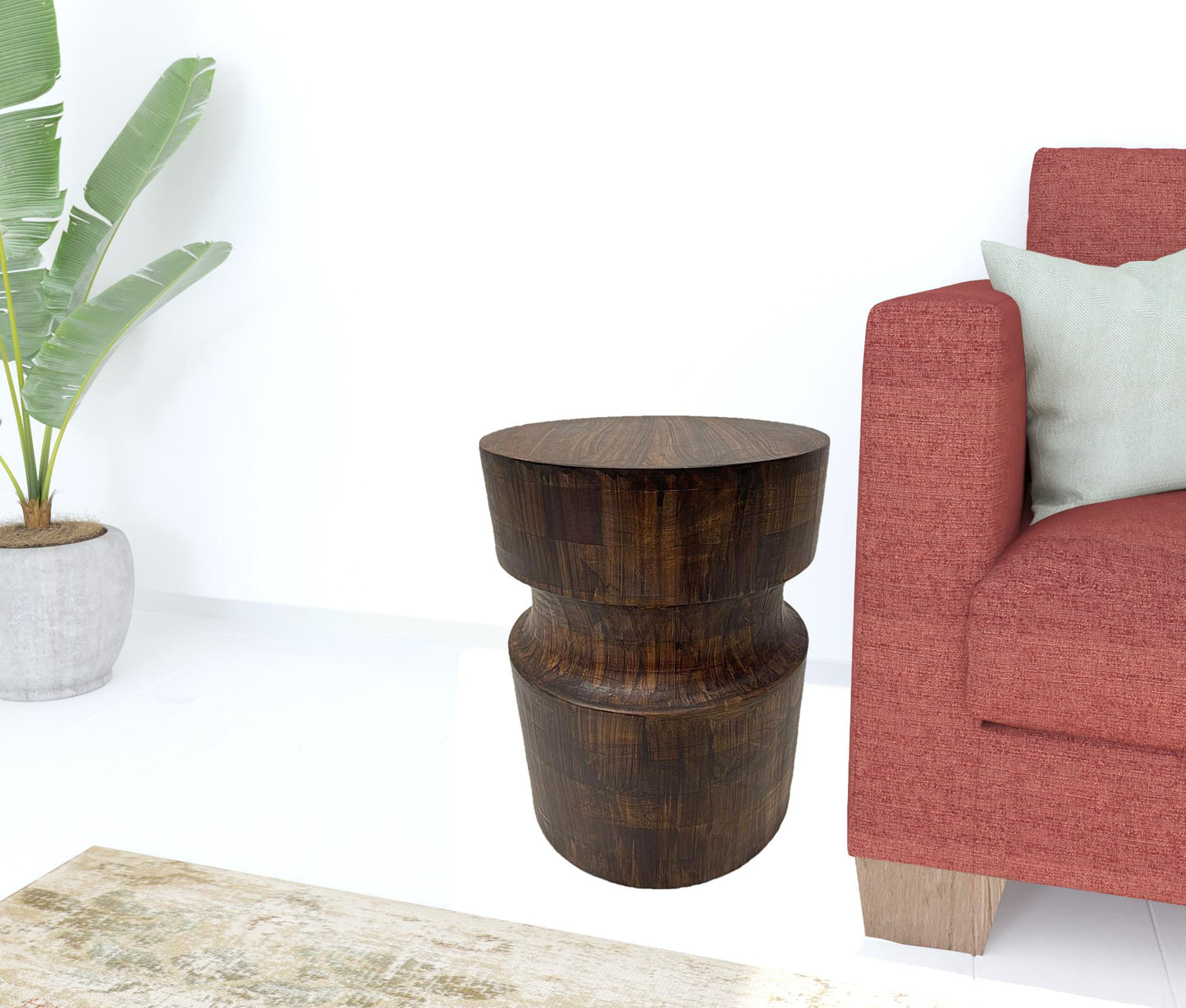 16" Brown Solid Wood Round End Table-4
