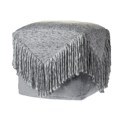18" Gray Wool Cotton Blend Pouf Ottoman-3