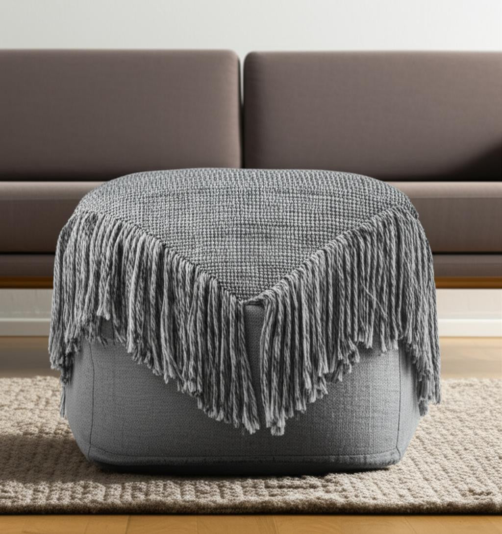 18" Gray Wool Cotton Blend Pouf Ottoman-2