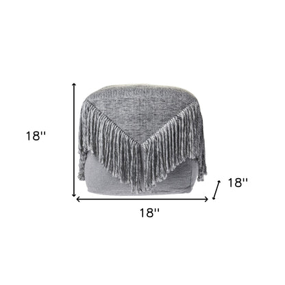 18" Gray Wool Cotton Blend Pouf Ottoman-8
