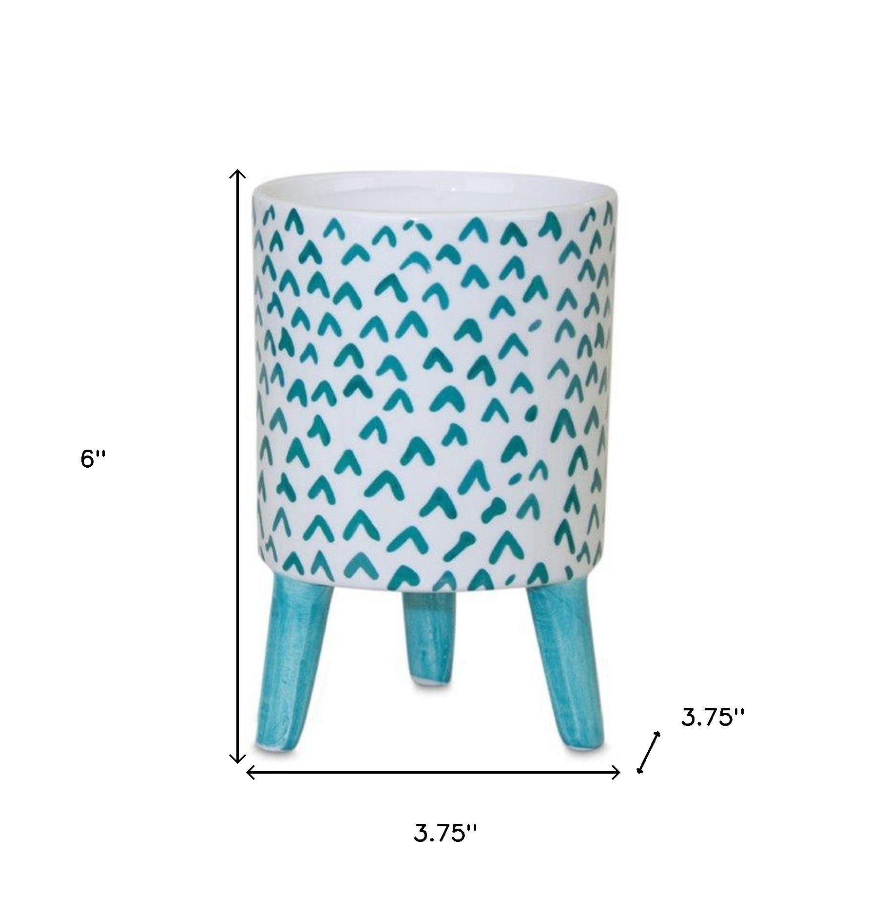 Set of Two Aqua Teal And White Ceramic 2 Ounce Round Raised Pot Planters-6