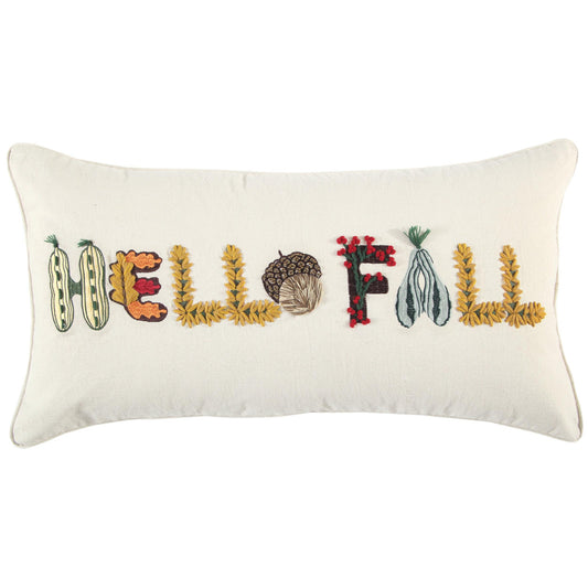 14" X 14" Yellow and White Thanksgiving Cotton Pillow With Embroidery Edges-0