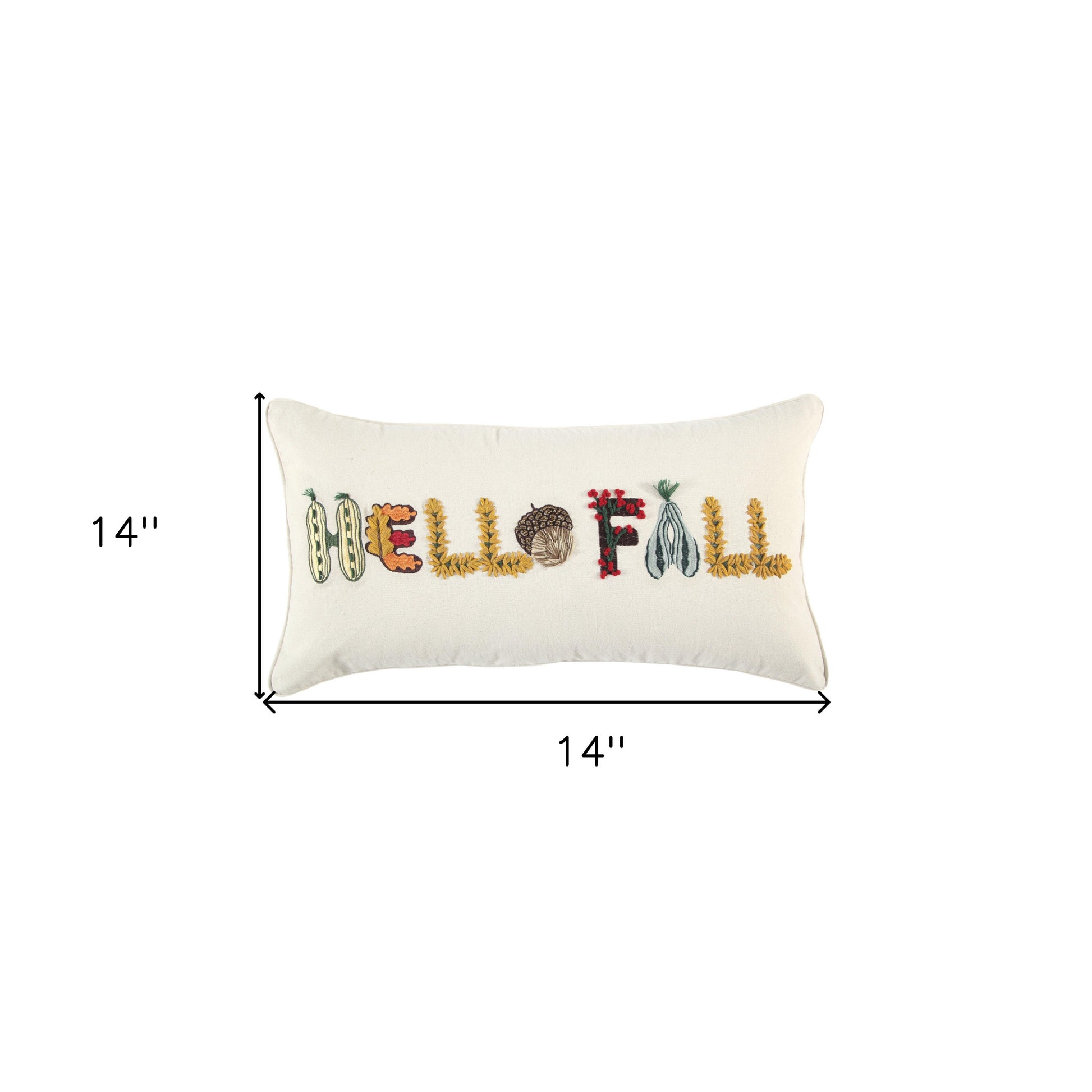 14" X 14" Yellow and White Thanksgiving Cotton Pillow With Embroidery Edges-6