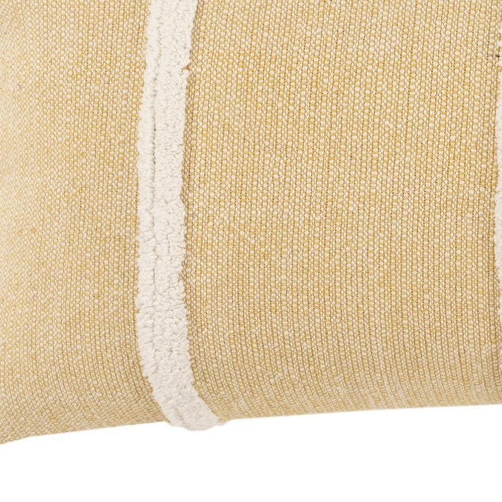 14" X 14" Yellow and White Cotton Pillow With Tassels Edges-4