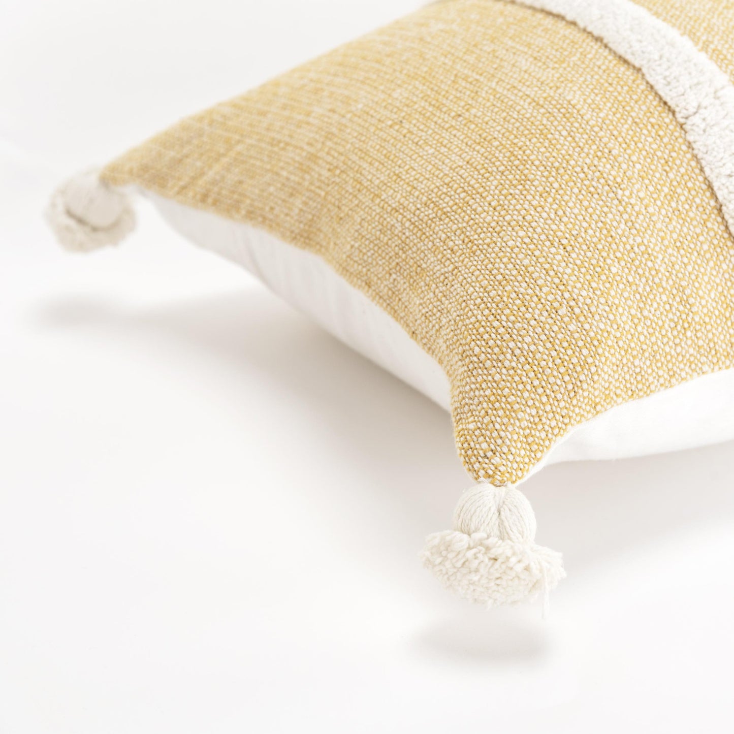 14" X 14" Yellow and White Cotton Pillow With Tassels Edges-3