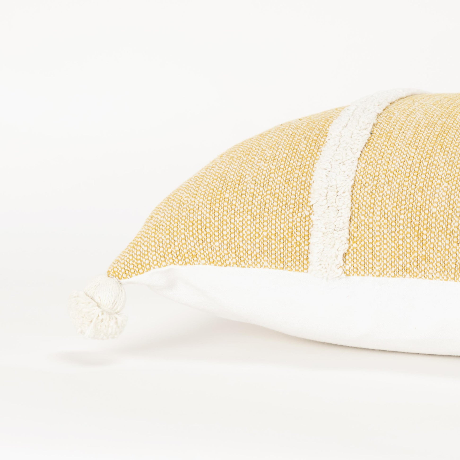 14" X 14" Yellow and White Cotton Pillow With Tassels Edges-2