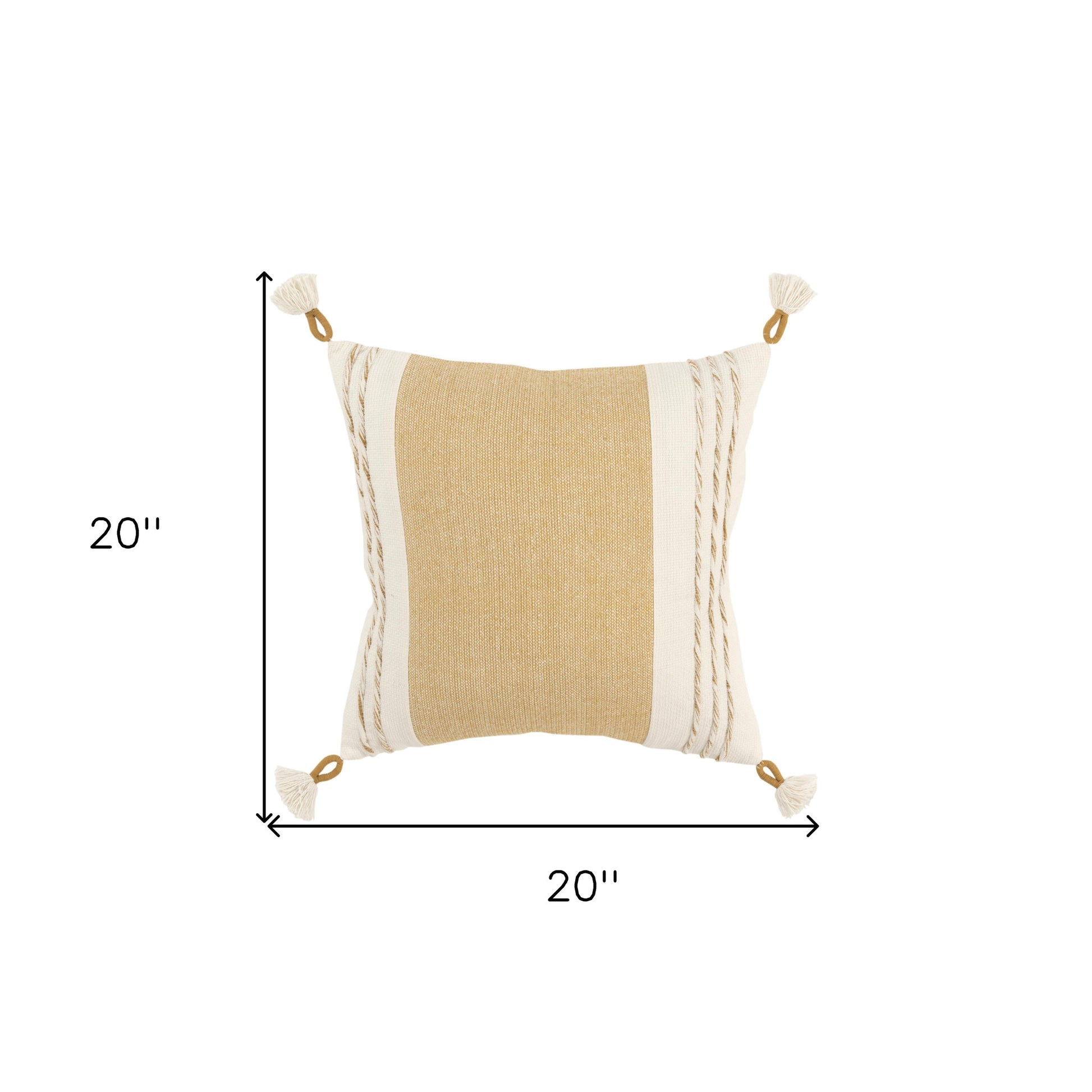 20" Yellow and White Color Block Cotton Throw Pillow With Tassels-5