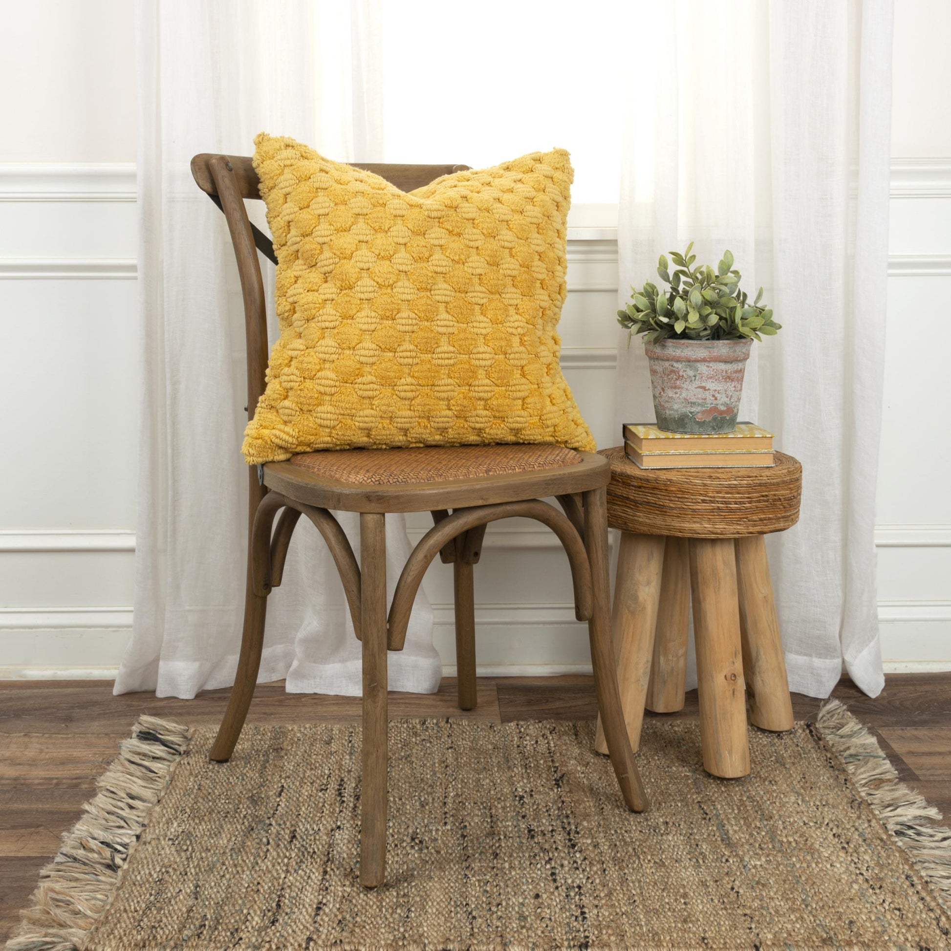20" Yellow Cotton Throw Pillow With Texture-3