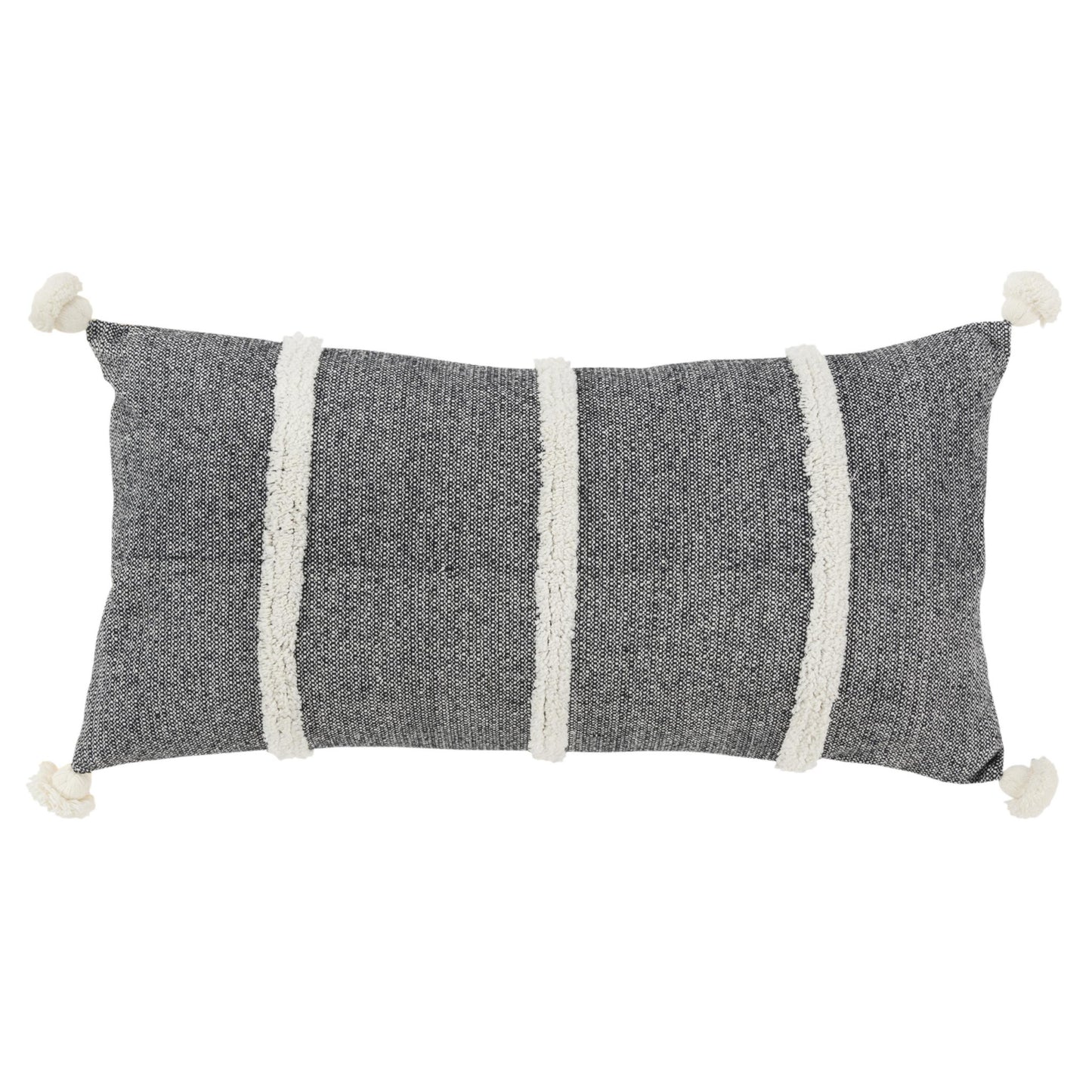 14" X 14" Black and White Cotton Pillow With Tassels Edges-1