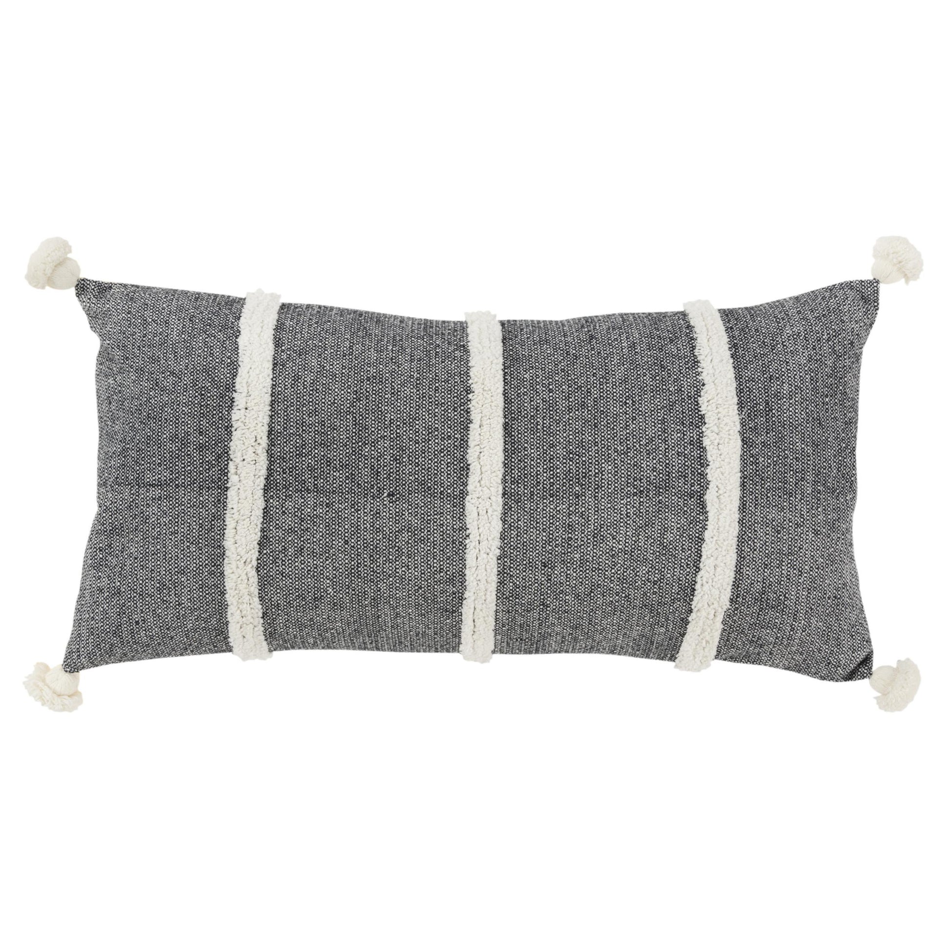 14" X 14" Black and White Cotton Pillow With Tassels Edges-1