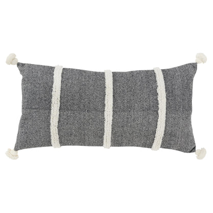 14" X 14" Black and White Cotton Pillow With Tassels Edges-1
