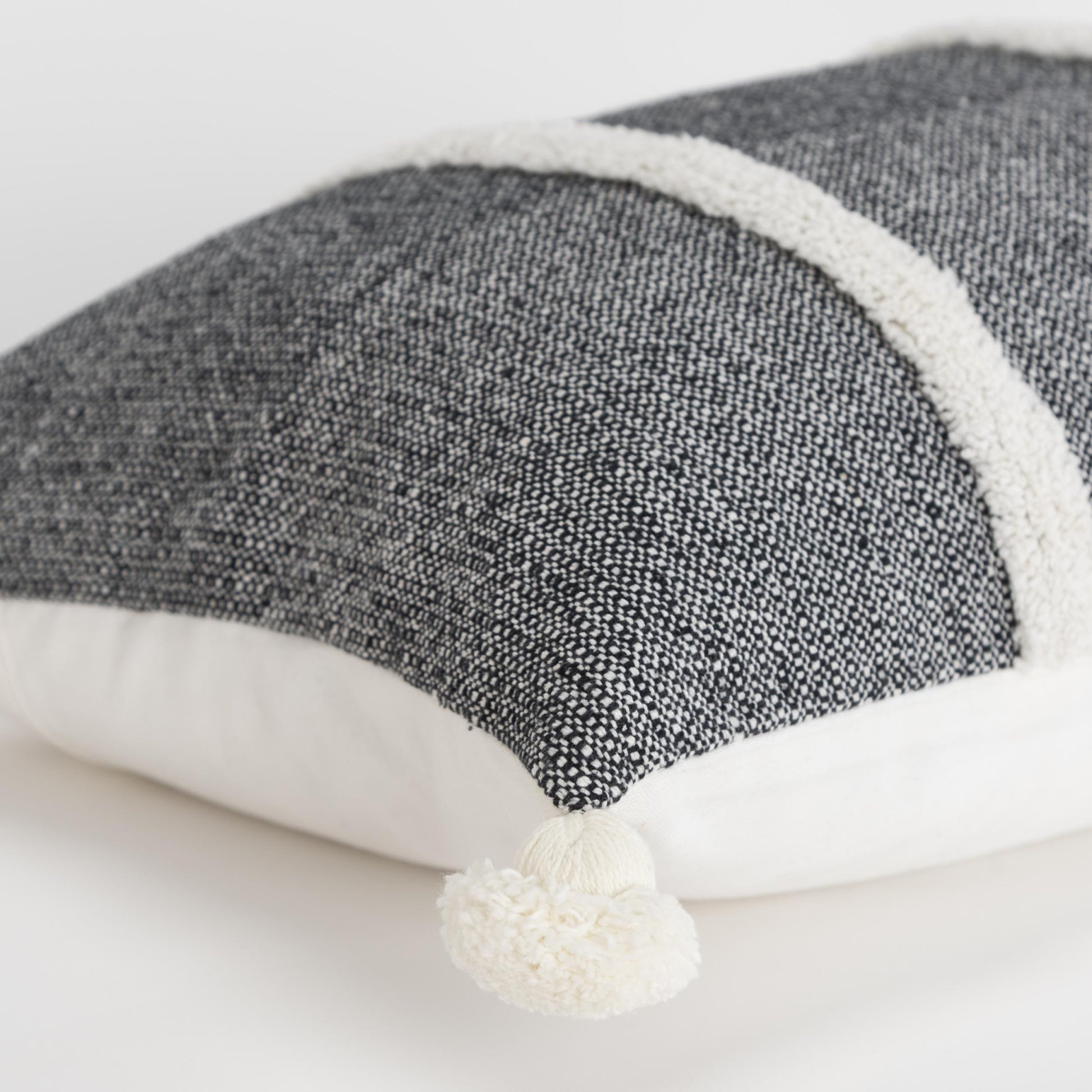 14" X 14" Black and White Cotton Pillow With Tassels Edges-2