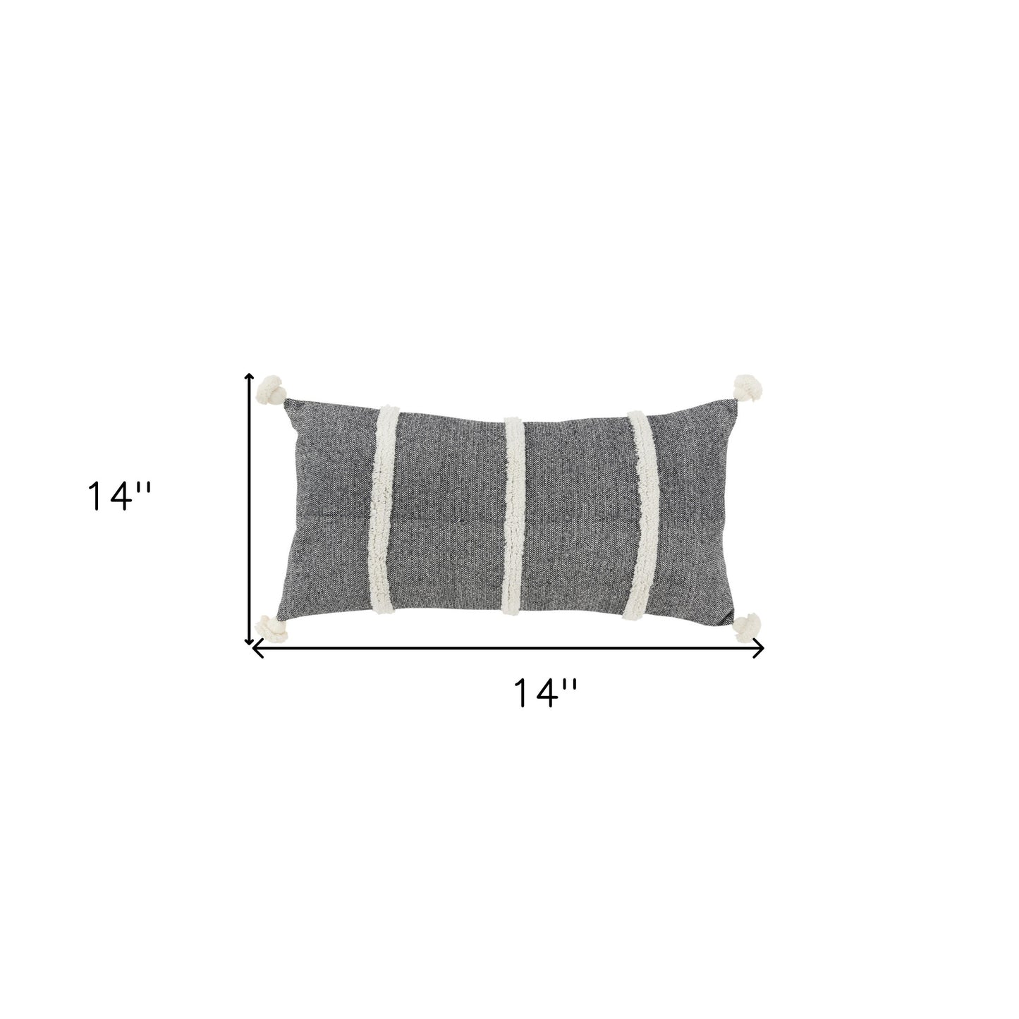 14" X 14" Black and White Cotton Pillow With Tassels Edges-3
