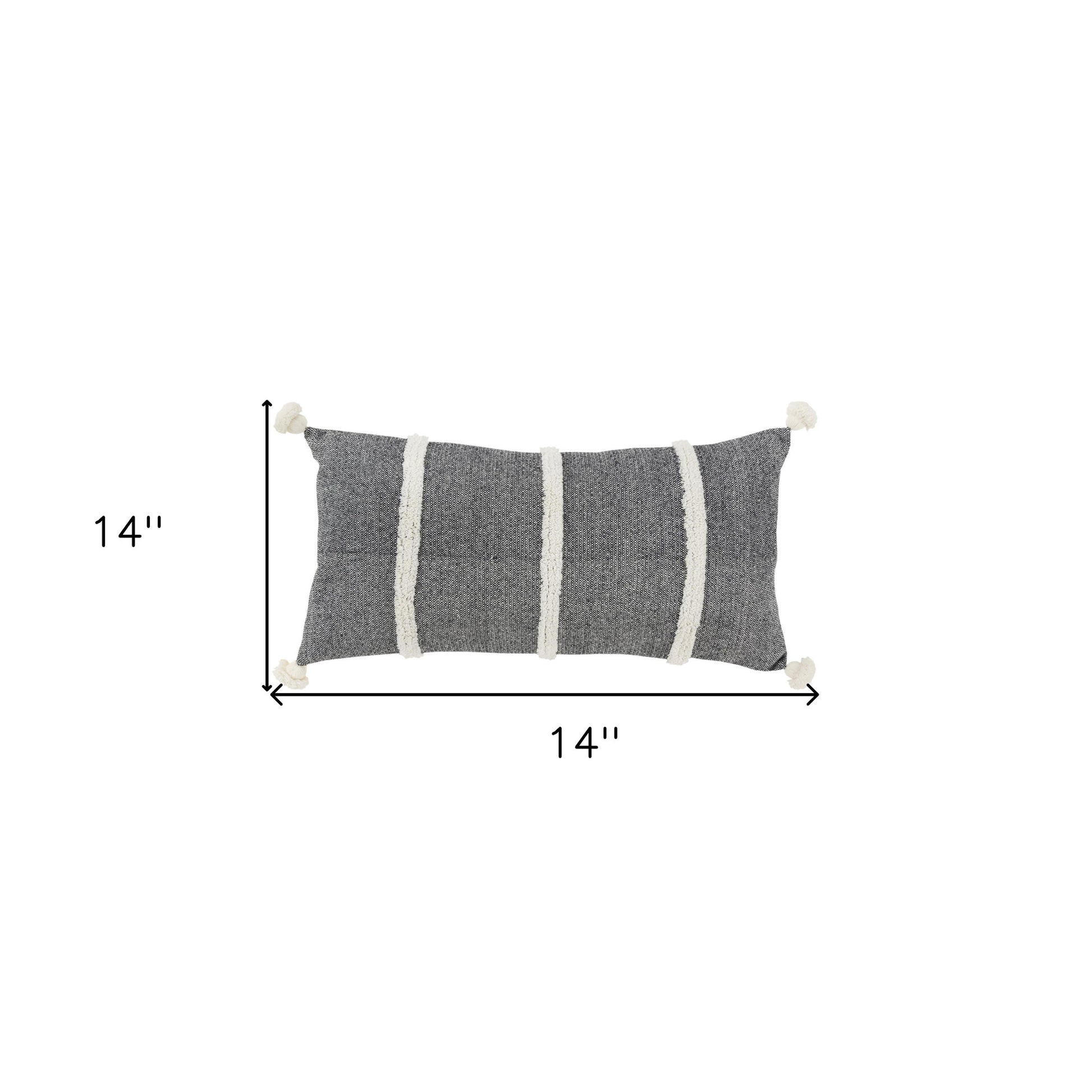 14" X 14" Black and White Cotton Pillow With Tassels Edges-3