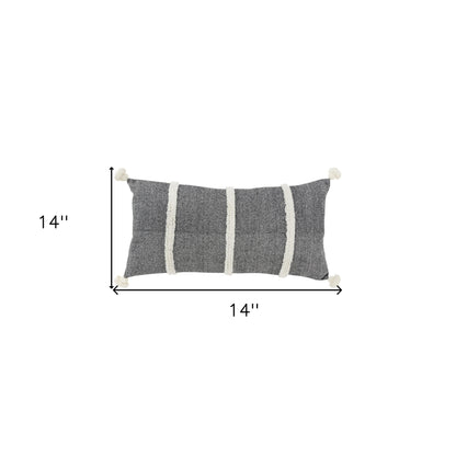 14" X 14" Black and White Cotton Pillow With Tassels Edges-3