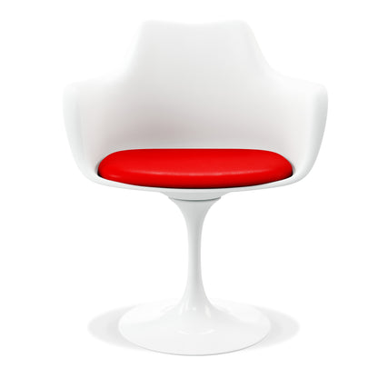 Red and White Upholstered Faux Leather Dining Arm Chair-1