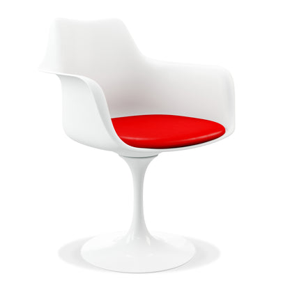 Red and White Upholstered Faux Leather Dining Arm Chair-2