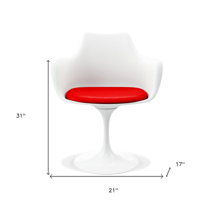 Red and White Upholstered Faux Leather Dining Arm Chair-8