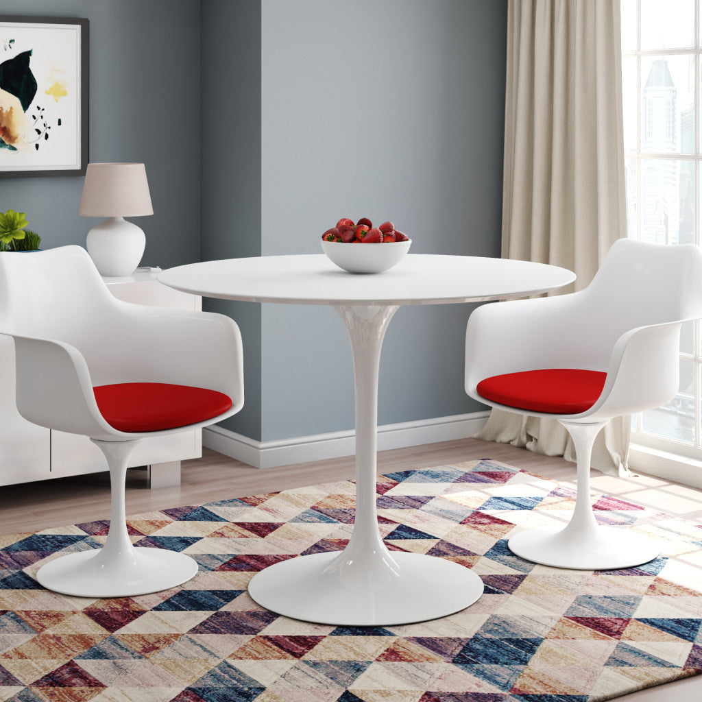 Red and White Upholstered Faux Leather Dining Arm Chair-7