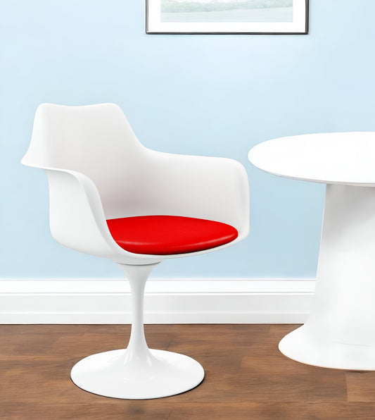 Red and White Upholstered Faux Leather Dining Arm Chair-0