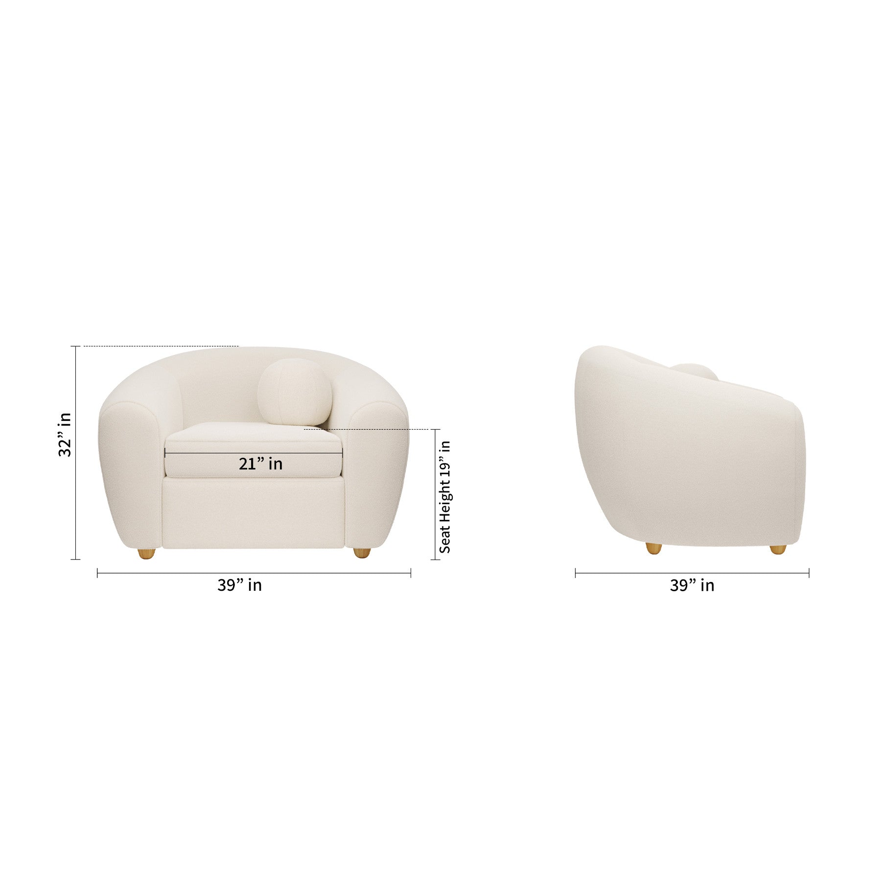 39" White and Natural Boucle Arm Chair-8