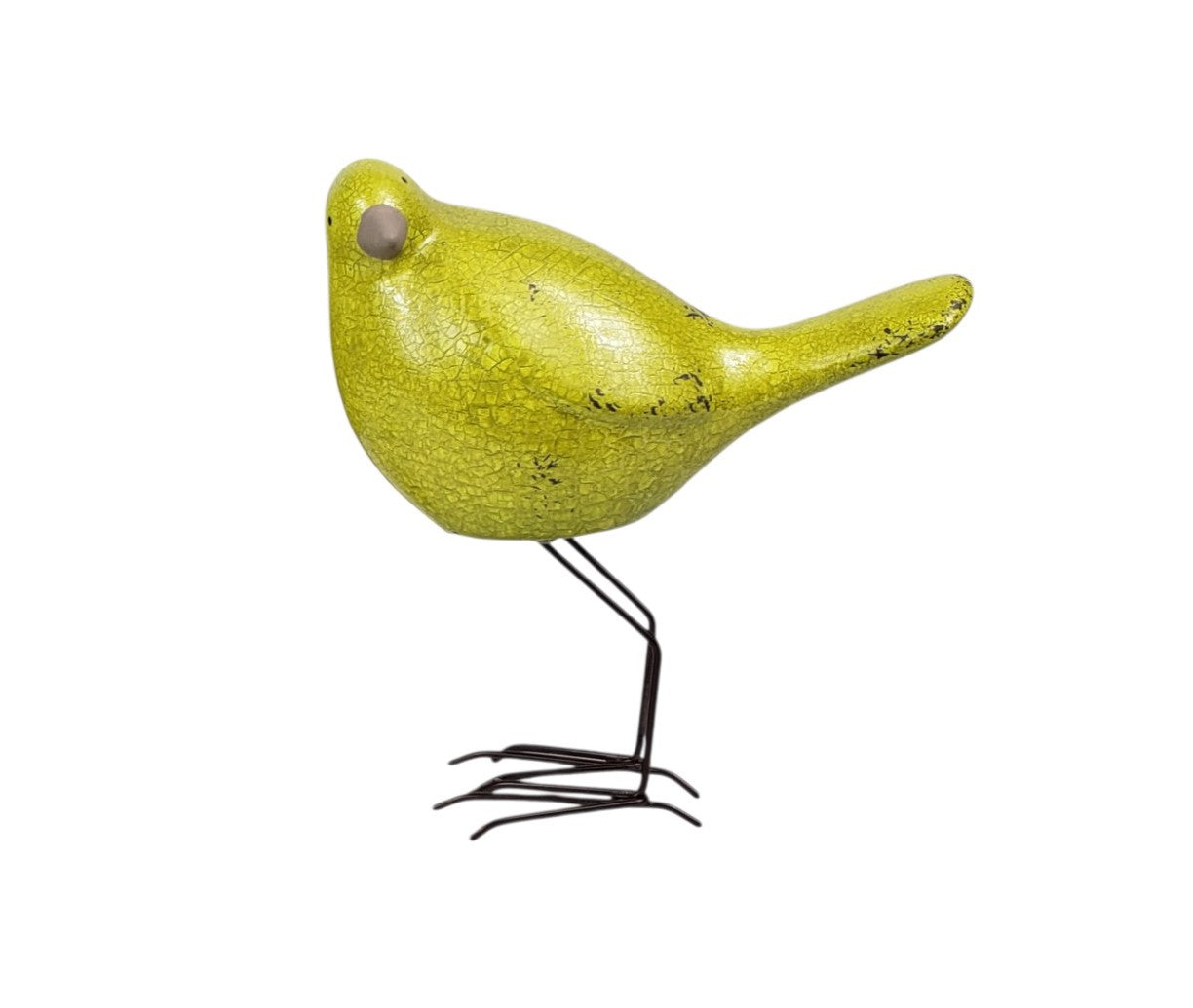 Set of Three Lemongrass Green Polyresin and Metal Bird Sculptures-1