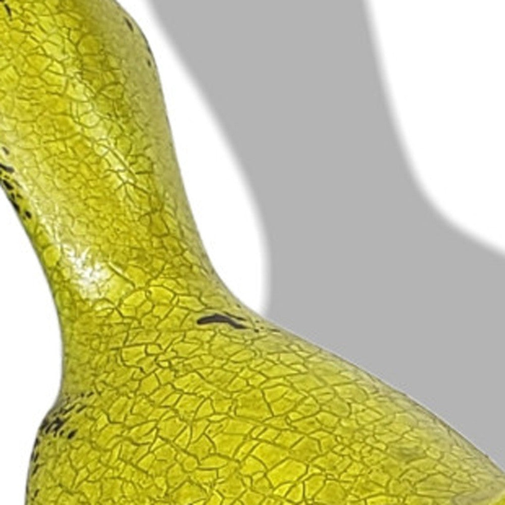 Set of Three Lemongrass Green Polyresin and Metal Bird Sculptures-7