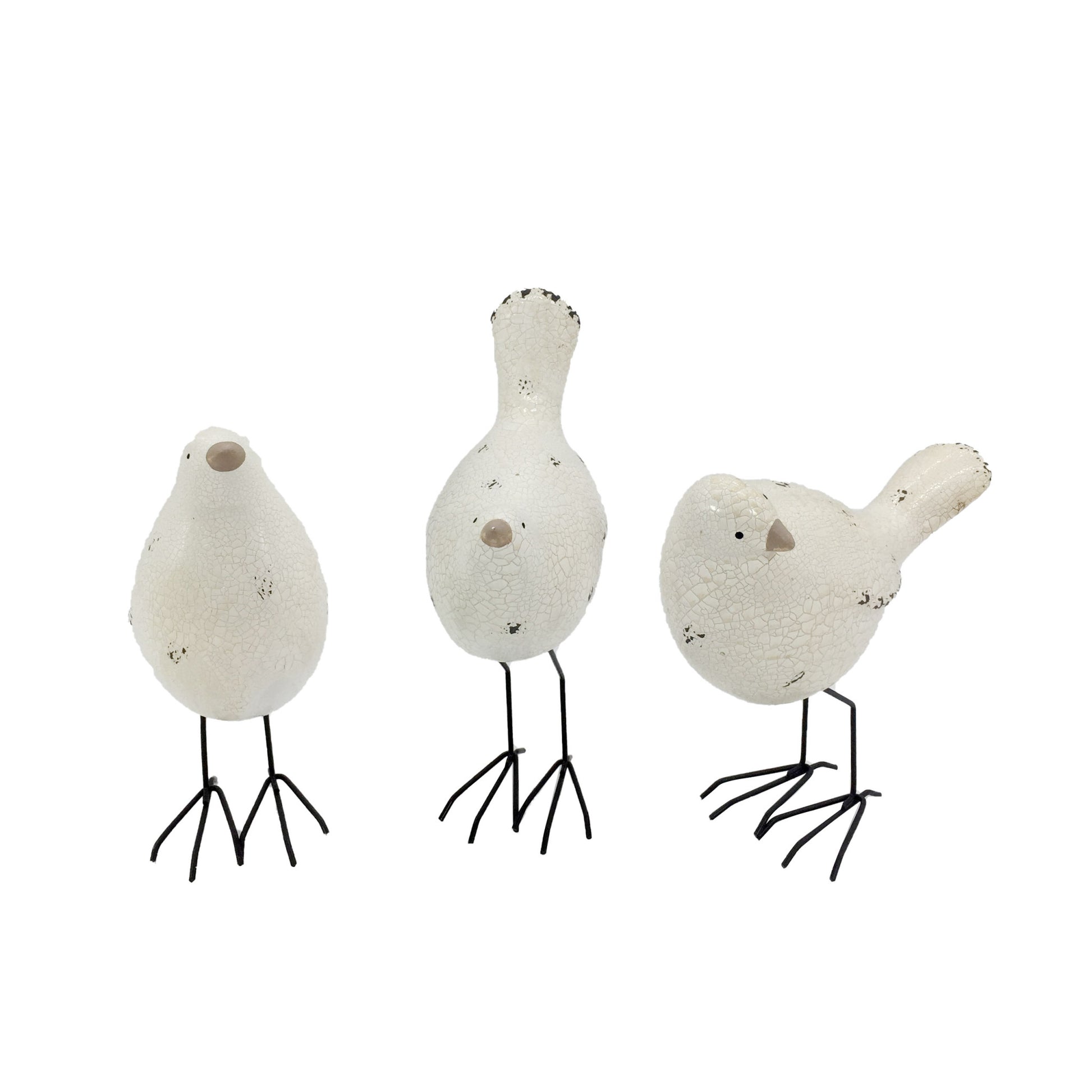 Set of Three Black and White Fabric Bird Statue Tabletop Sculpture-1