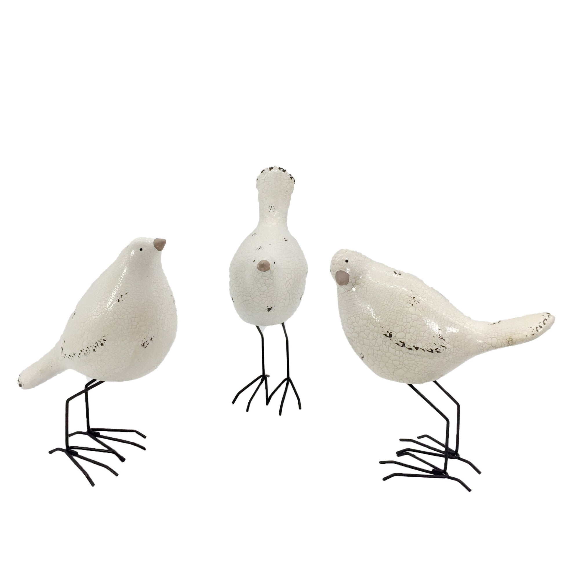 Set of Three Black and White Fabric Bird Statue Tabletop Sculpture-3