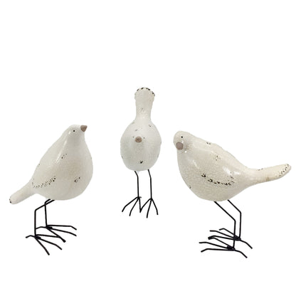 Set of Three Black and White Fabric Bird Statue Tabletop Sculpture-3