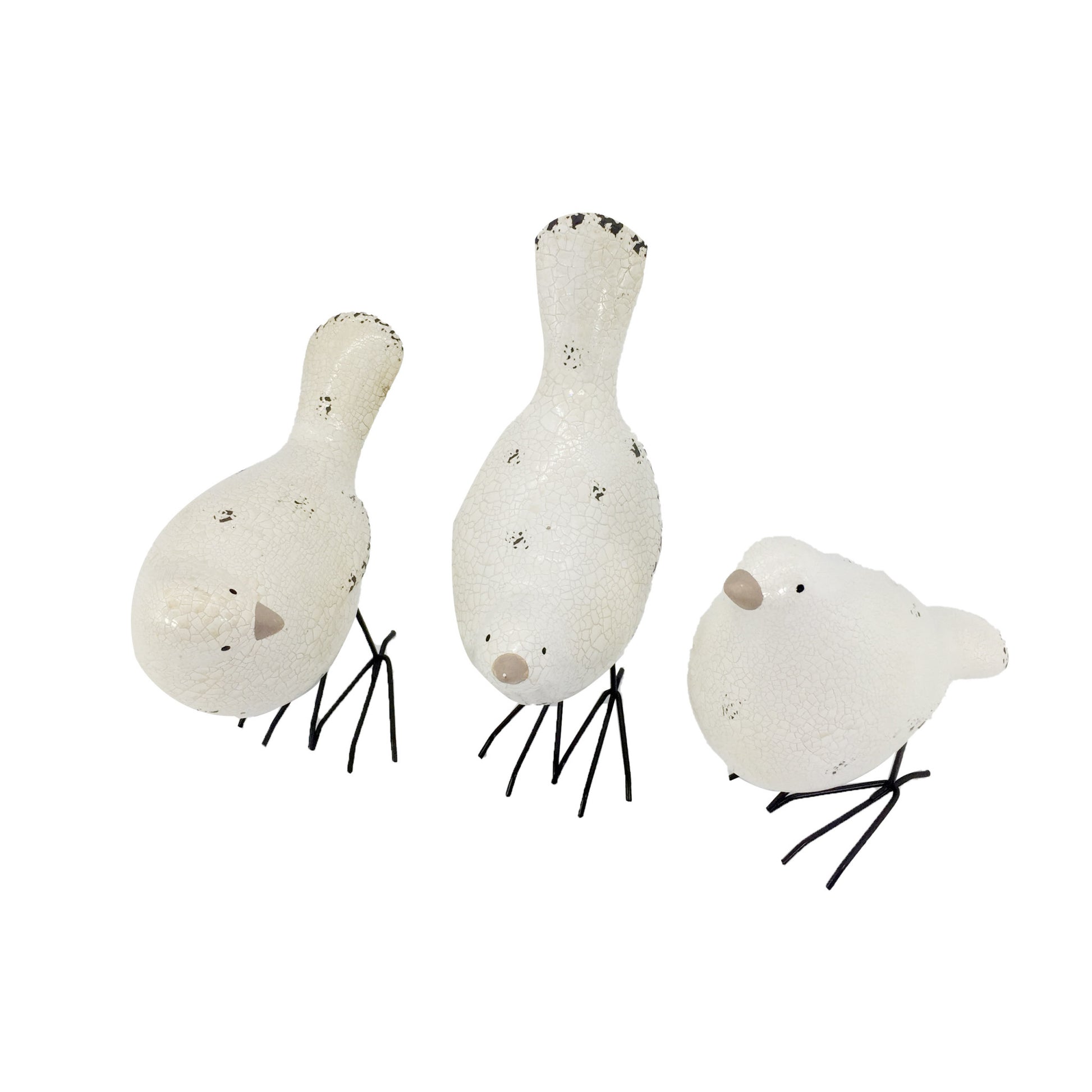 Set of Three Black and White Fabric Bird Statue Tabletop Sculpture-4