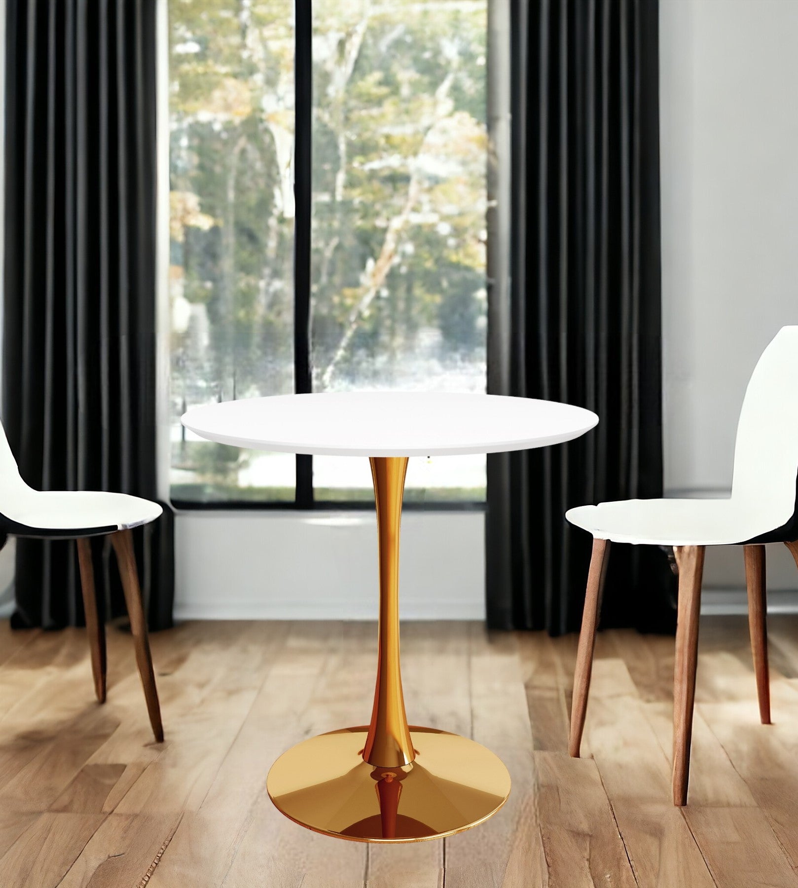 36" White And Gold Metal Dining Table-0