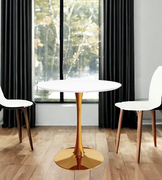 36" White And Gold Metal Dining Table-0