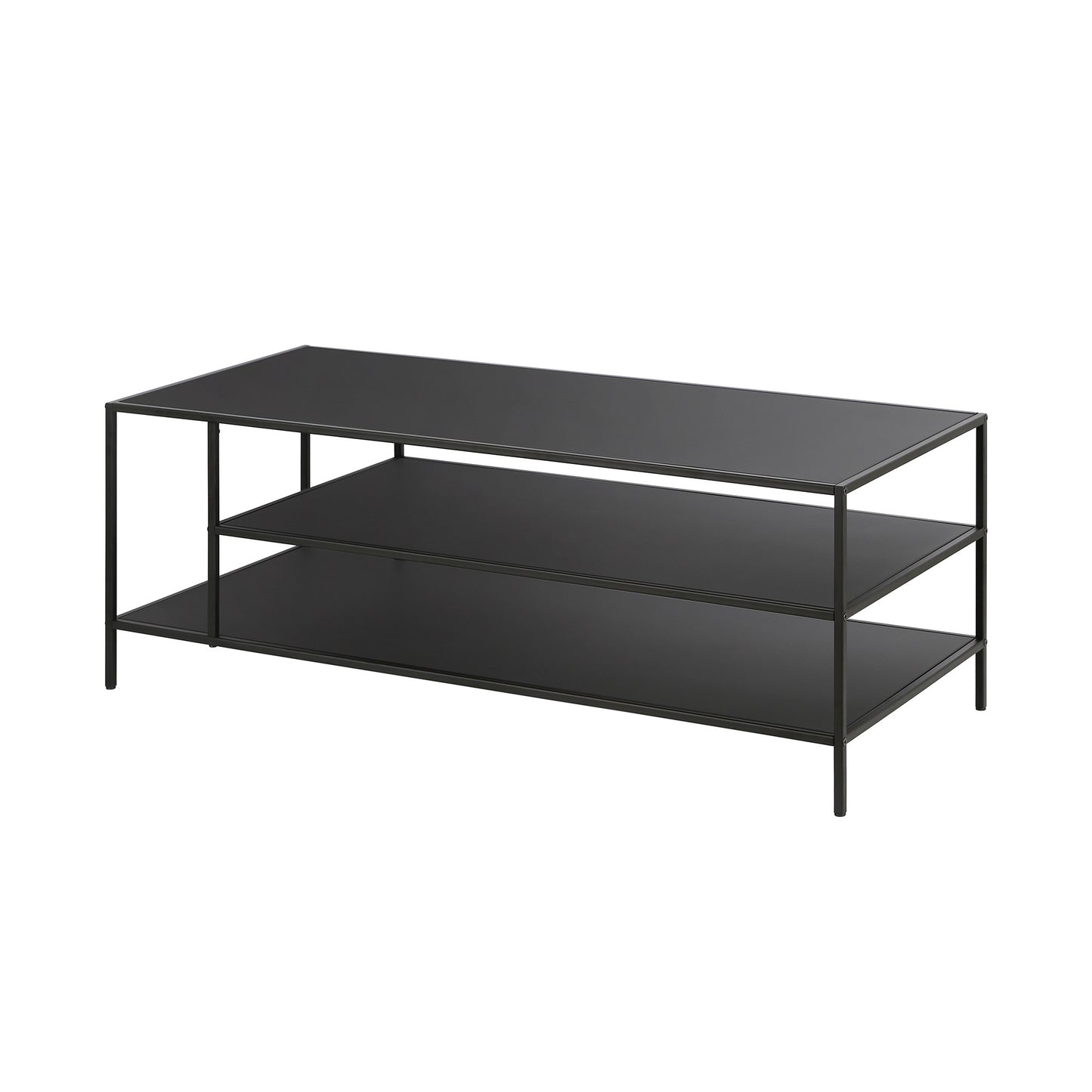 46" Black Steel Coffee Table With Two Shelves-0