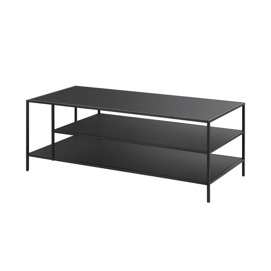 46" Black Steel Coffee Table With Two Shelves-0