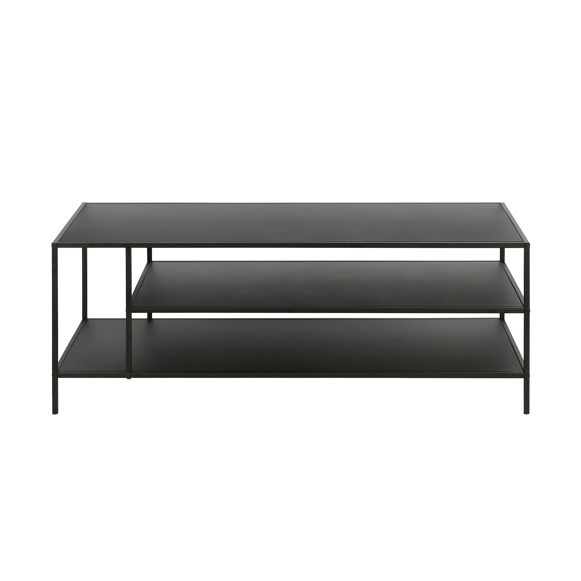 46" Black Steel Coffee Table With Two Shelves-2