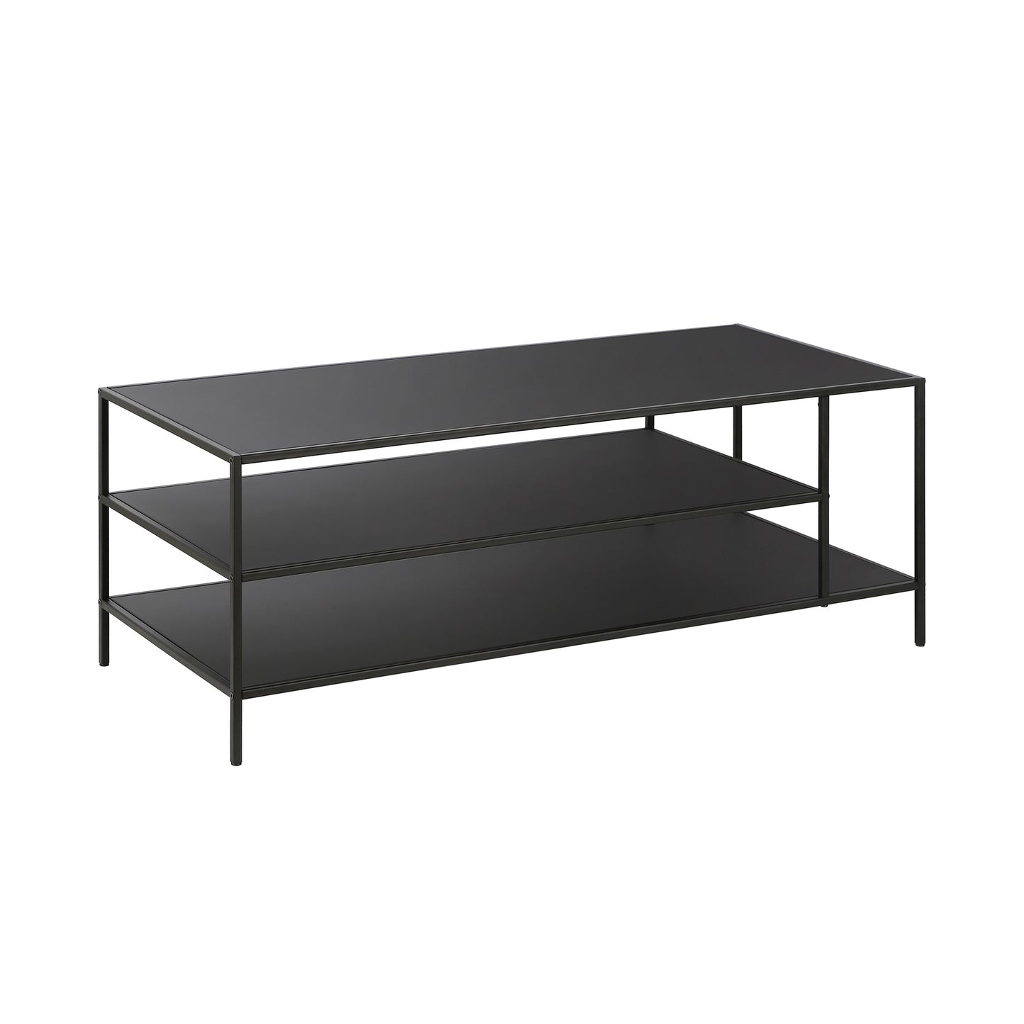 46" Black Steel Coffee Table With Two Shelves-3