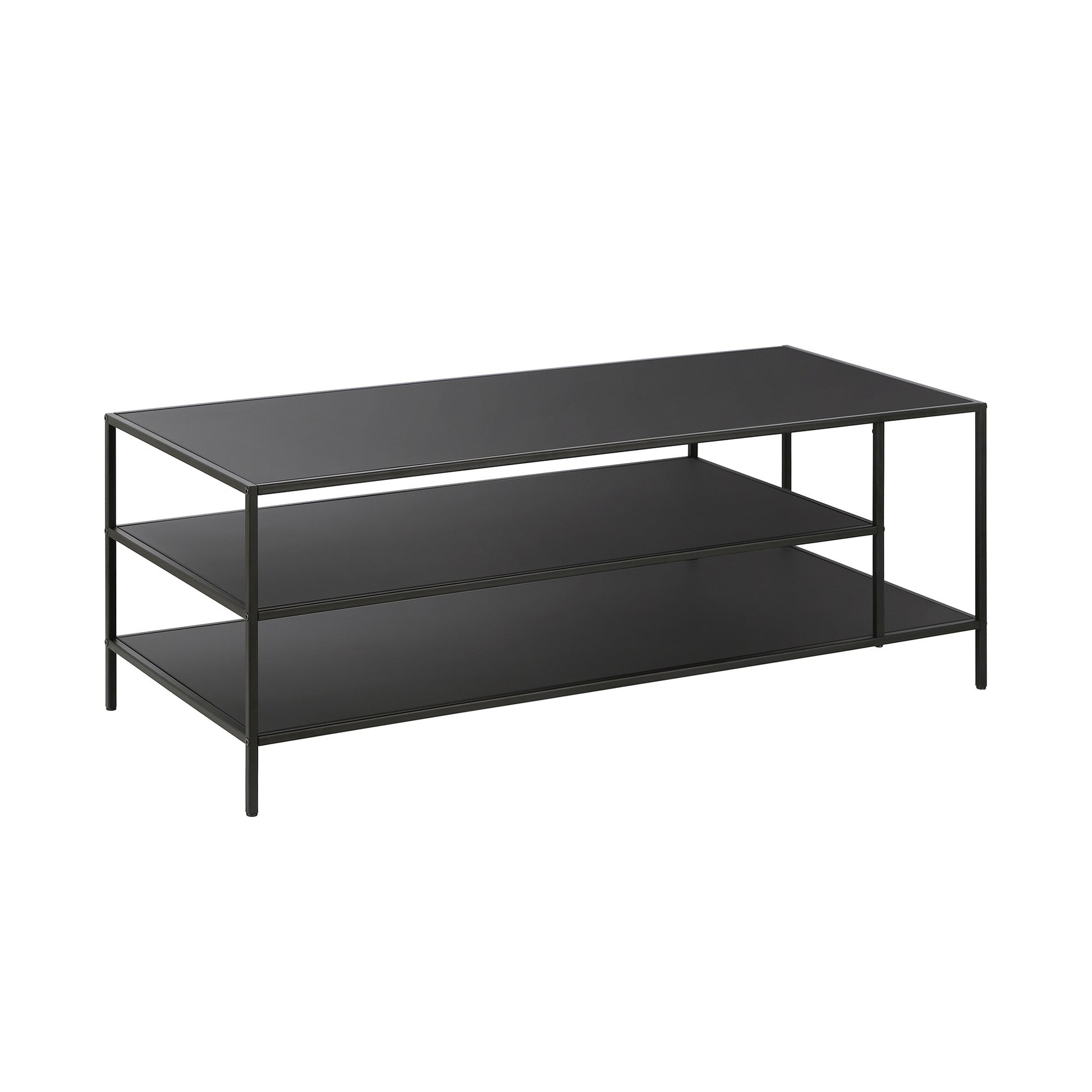46" Black Steel Coffee Table With Two Shelves-3