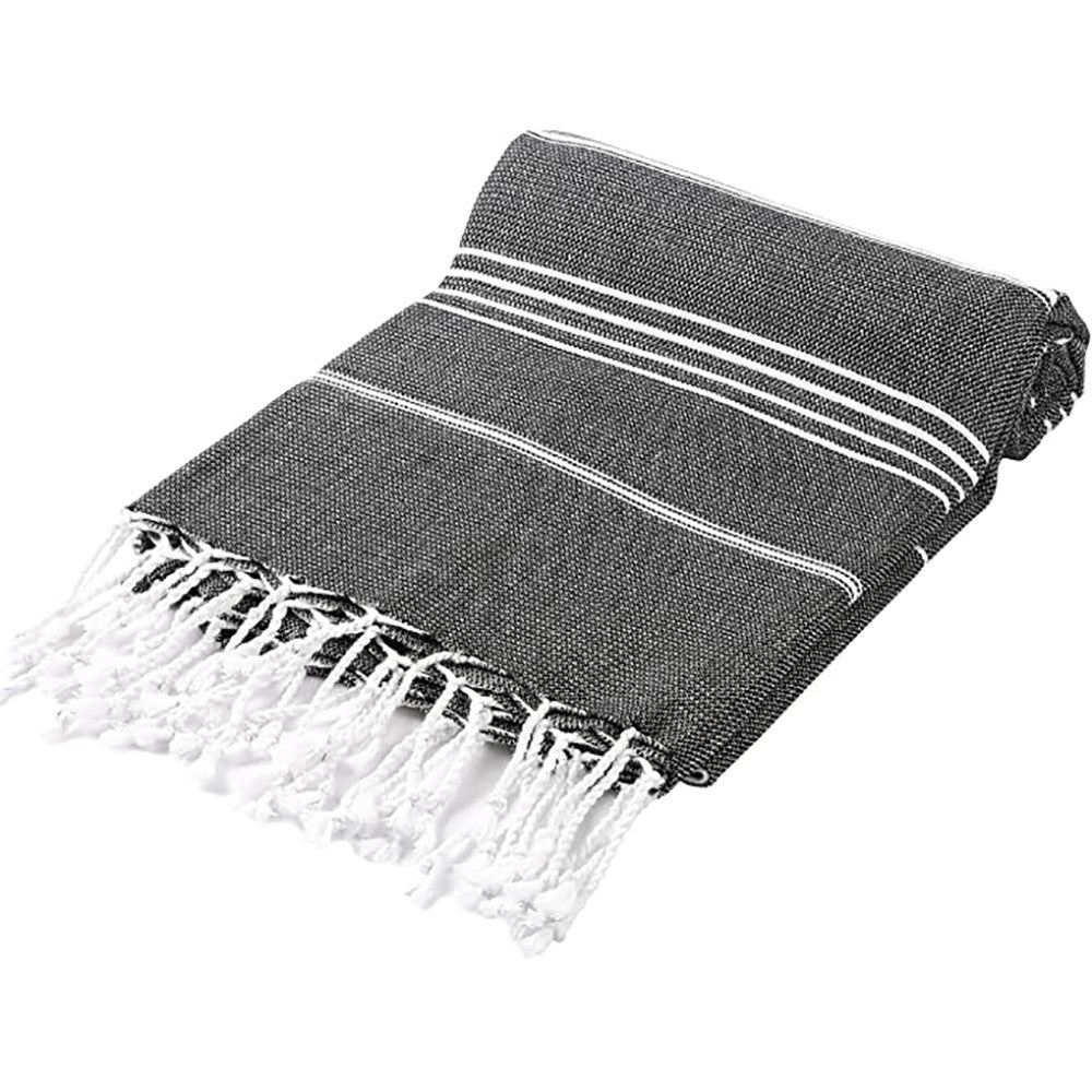 39" X 71" White and Black Cotton Turkish Towel Throw Blanket with Tassels-4