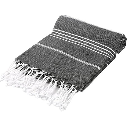 39" X 71" White and Black Cotton Turkish Towel Throw Blanket with Tassels-4