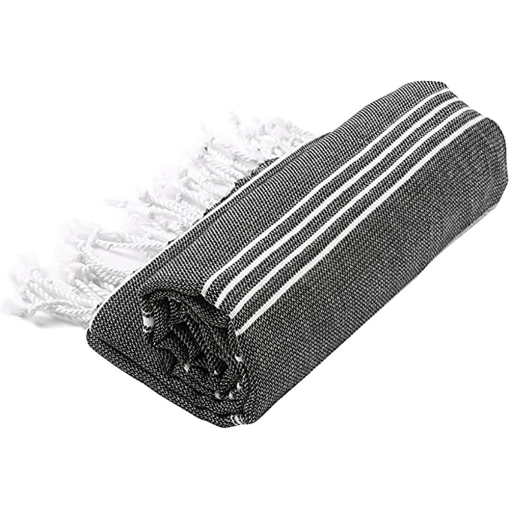 39" X 71" White and Black Cotton Turkish Towel Throw Blanket with Tassels-6