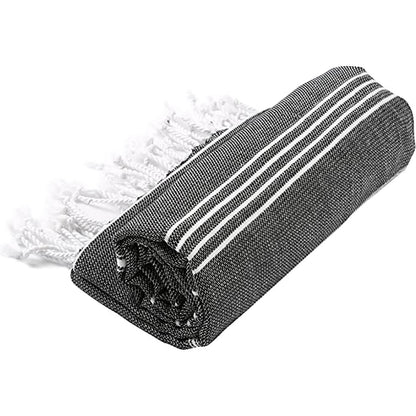 39" X 71" White and Black Cotton Turkish Towel Throw Blanket with Tassels-6