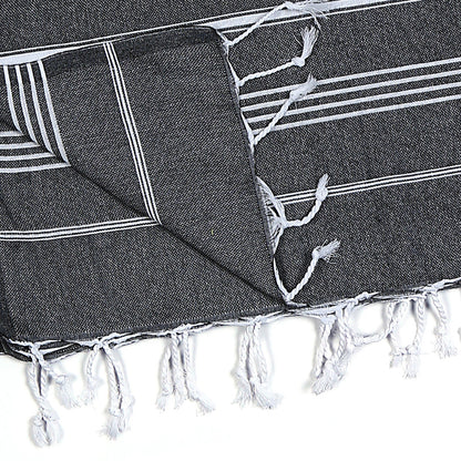 39" X 71" White and Black Cotton Turkish Towel Throw Blanket with Tassels-8
