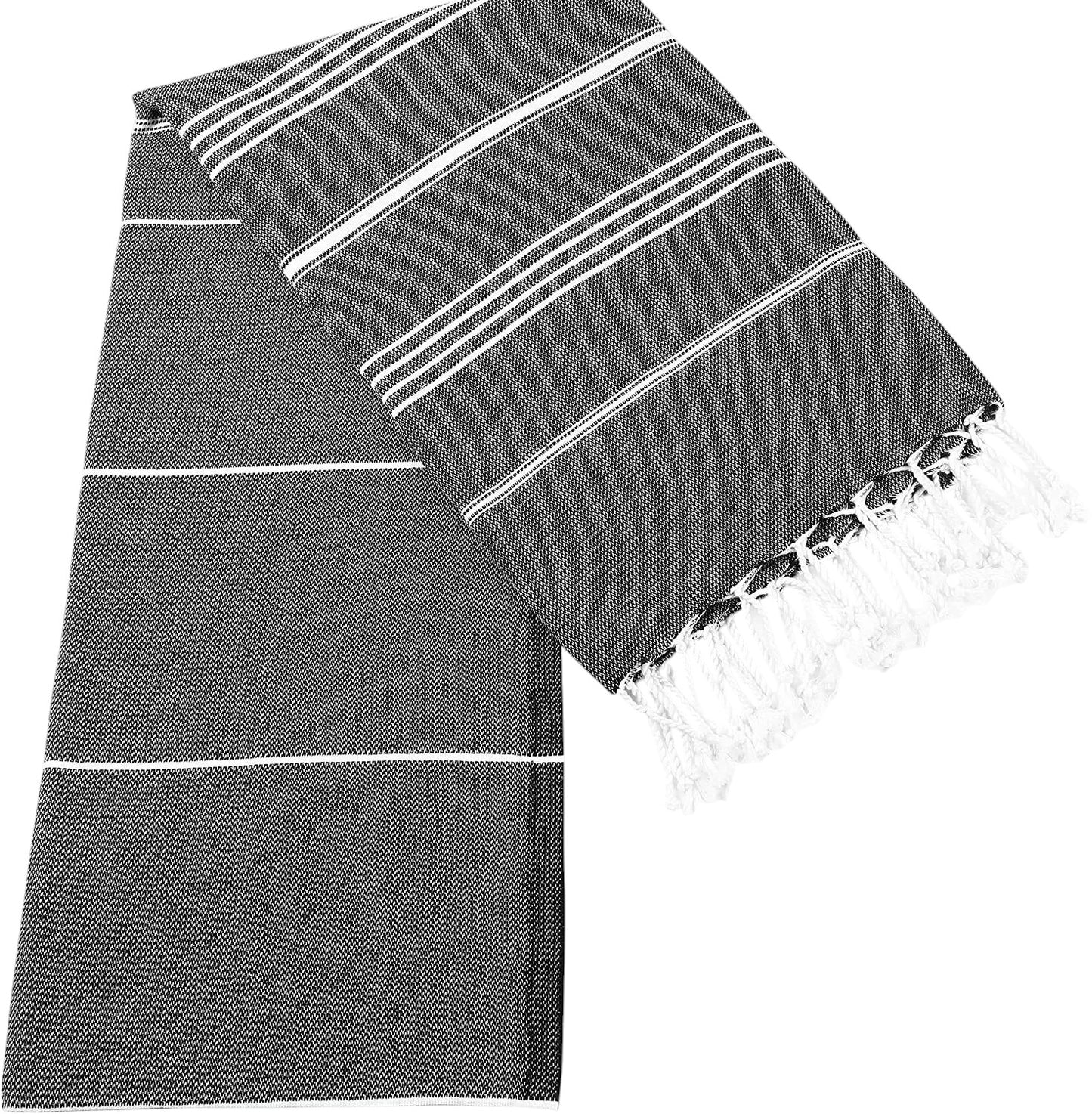 39" X 71" White and Black Cotton Turkish Towel Throw Blanket with Tassels-5