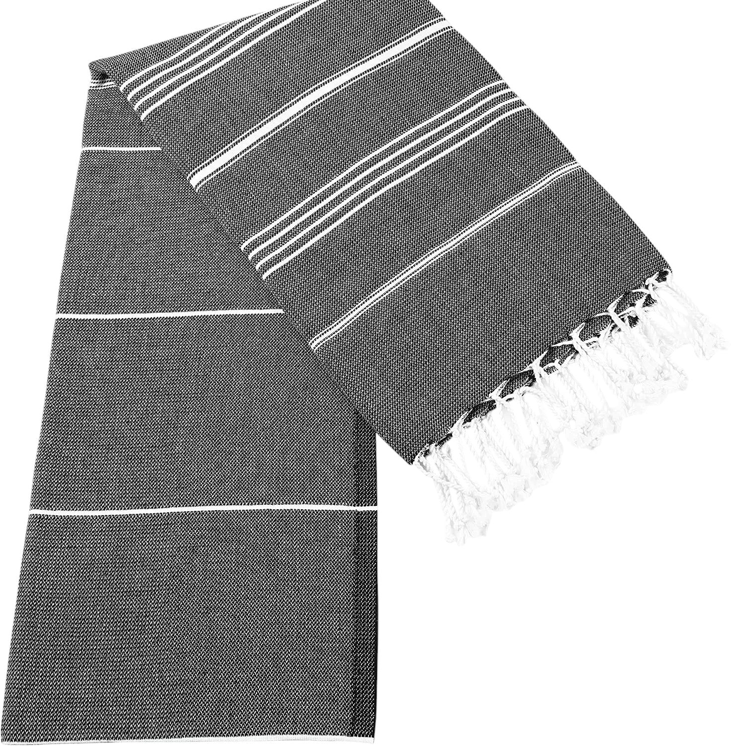 39" X 71" White and Black Cotton Turkish Towel Throw Blanket with Tassels-5