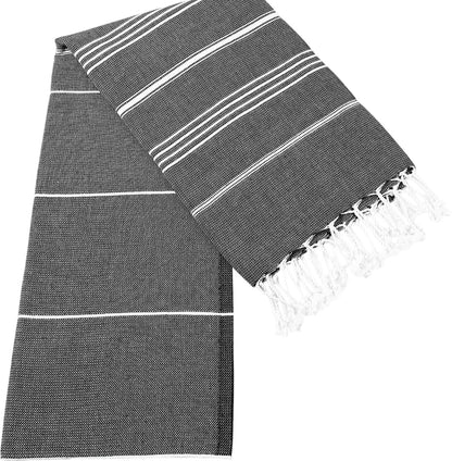 39" X 71" White and Black Cotton Turkish Towel Throw Blanket with Tassels-5